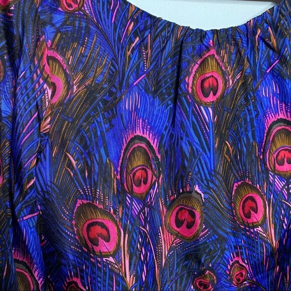 Britt Ryan Womens Blue Multicolor Silk Feather Print Blouse - Picture 2 of 8